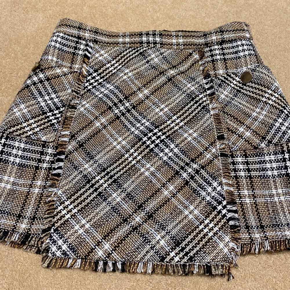Goodnight macaroon black and brown plaid skirt with brass button detailing